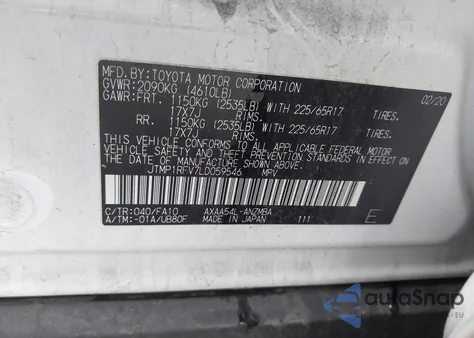 2020 Toyota Rav4 Xle из США, поврежденный, VIN JTMP1RFV7LD059546